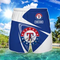 Texas Rangers Logo Printed 3D Beach Shorts For Men Custom Name Summer Gift Ideas Product Photo 1