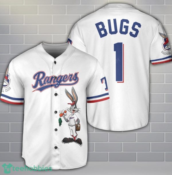 Texas Rangers Looney Tunes Bugs Bunny White 3D Baseball Jersey Shirt Custom Name Number Product Photo 1