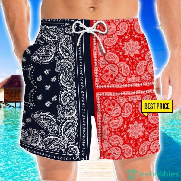Two Paisley Bandanas Navy And Red 3D Beach Shorts For Men Gift Summer Gift Product Photo 1