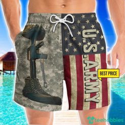 US Army Veteran Helmet Gun Boots 3D Beach Shorts For Men Gift Summer Gift Product Photo 1