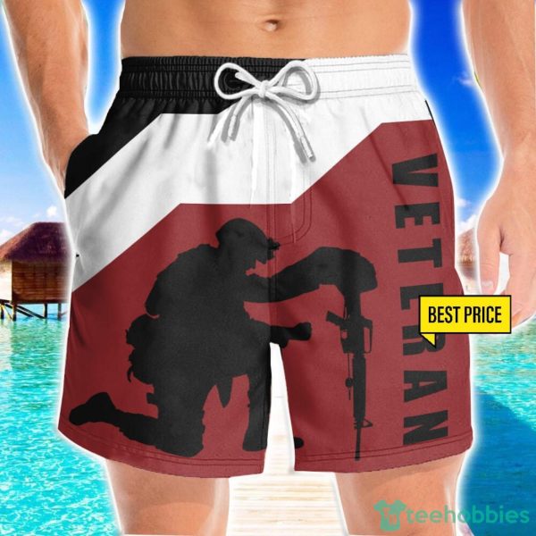 US Army Veteran Kneeling Helmet Gun Boots 3D Beach Shorts For Men Gift Summer Gift Product Photo 1