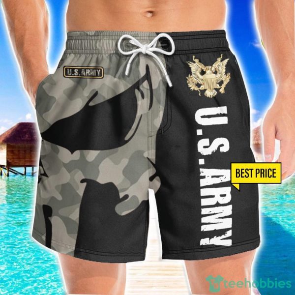 US Army Veteran Skull Black 3D Beach Shorts For Men Gift Summer Gift Product Photo 1