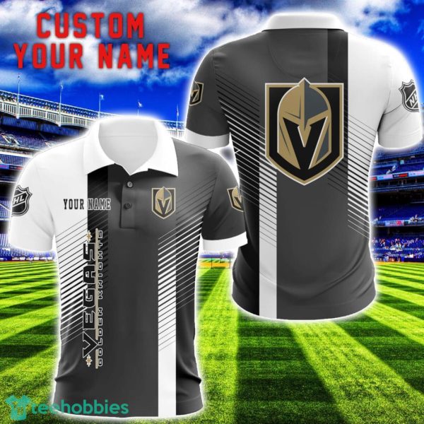 Vegas Golden Knights Team Striped Style 3D Printed Polo SHirt For Fans Custom Name Product Photo 1