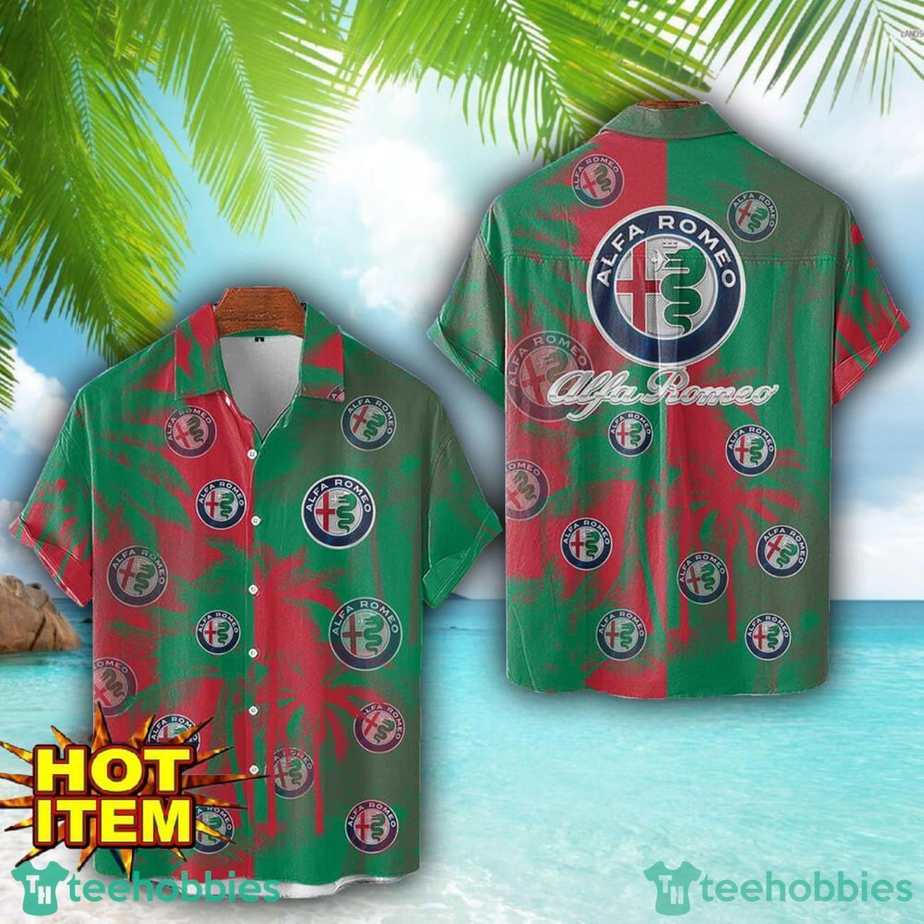Alfa Romeo Hawaii Shirt All Over Printed Logo And Coconut Pattern Hawaiian Shirt image Alfa Romeo Hawaii Shirt All Over Printed Logo And Coconut Pattern Hawaiian Shirt Product Photo 1