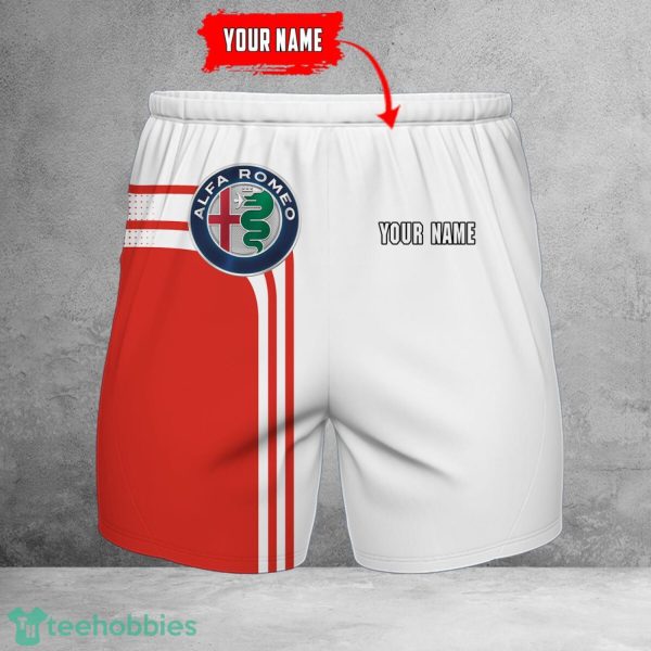 Alfa Romeo Red 3D Beach Shorts For Men Logo Car And Custom Name For Fans Product Photo 1