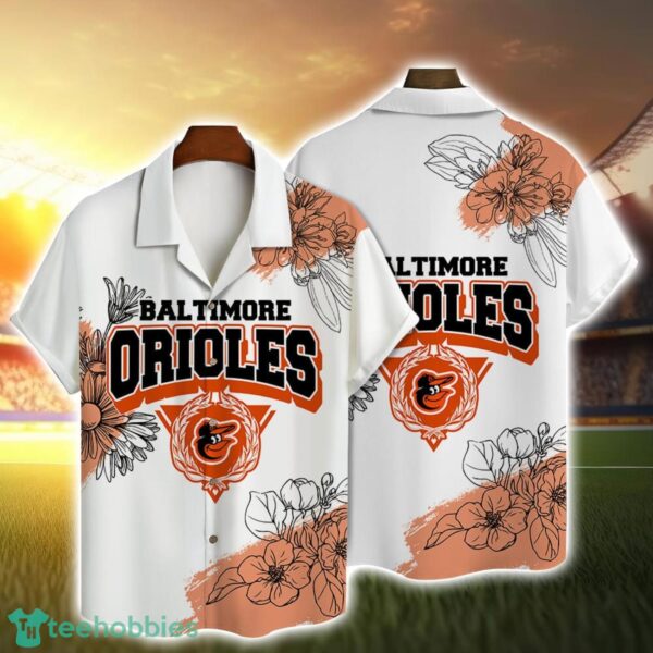 Baltimore Orioles Team Logo Pattern White Hawaiian Shirt For Men And Women Product Photo 1