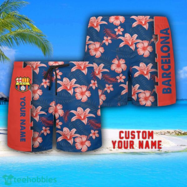 Barcelona Tropical Combo Hawaiian Shirt And Shorts Personalized Name For Fans Product Photo 3