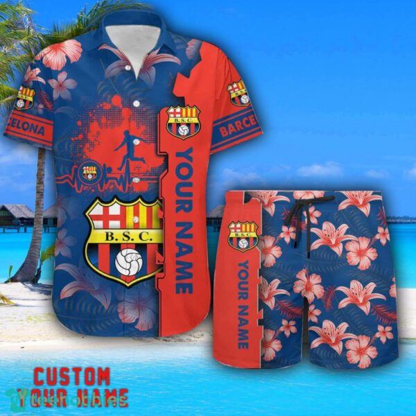 Barcelona Tropical Combo Hawaiian Shirt And Shorts Personalized Name For Fans Product Photo 1