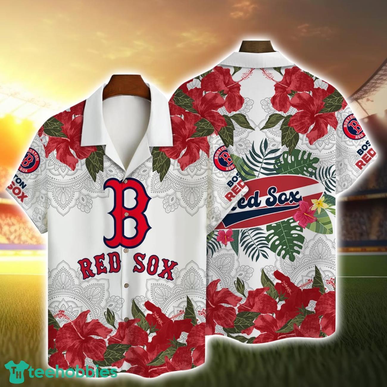 Boston Red Sox MLB Hibiscus Flower Hawaiian Shirt Cute Summer Gift image Boston Red Sox MLB Hibiscus Flower Hawaiian Shirt Cute Summer Gift Product Photo 1