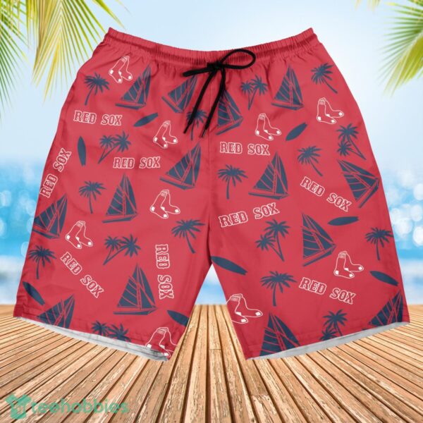 Boston Red Sox Sailboat and Coconut Pattern Beach Shorts For Fans Product Photo 2