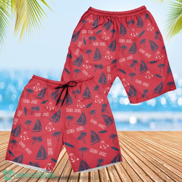 Boston Red Sox Sailboat and Coconut Pattern Beach Shorts For Fans Product Photo 1