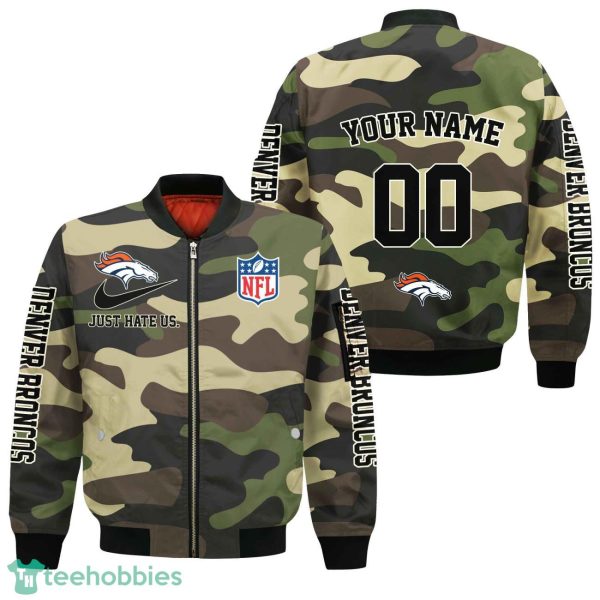 Denver Broncos Personalized Name And Number Camo Bomber Jacket Product Photo 1