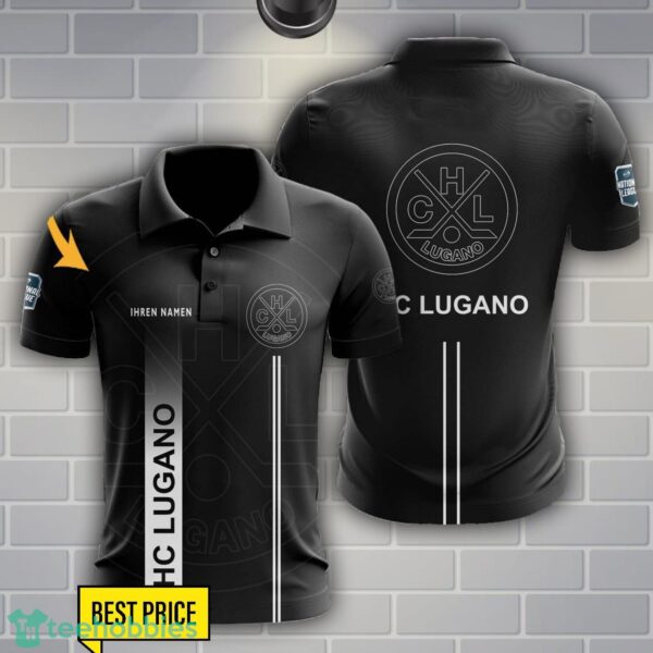 HC Lugano Polo Shirt Personalized Name Black Color Product Photo 1