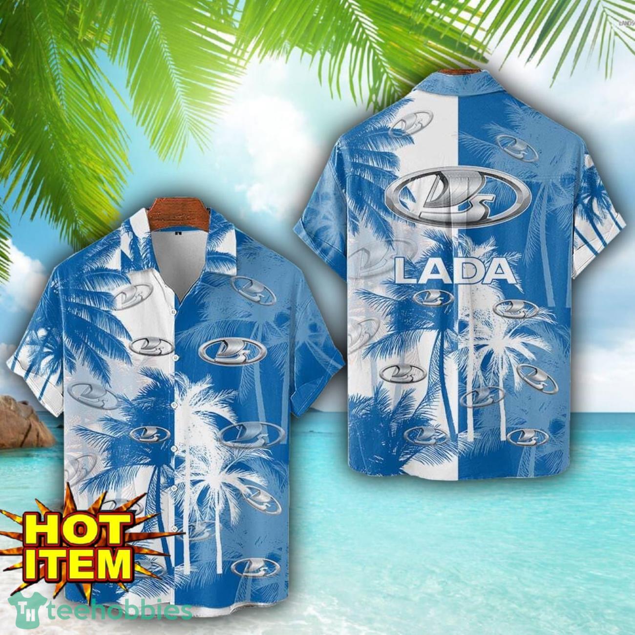 Lada Hawaii Shirt All Over Printed Logo And Coconut Pattern Hawaiian Shirt image Lada Hawaii Shirt All Over Printed Logo And Coconut Pattern Hawaiian Shirt Product Photo 1