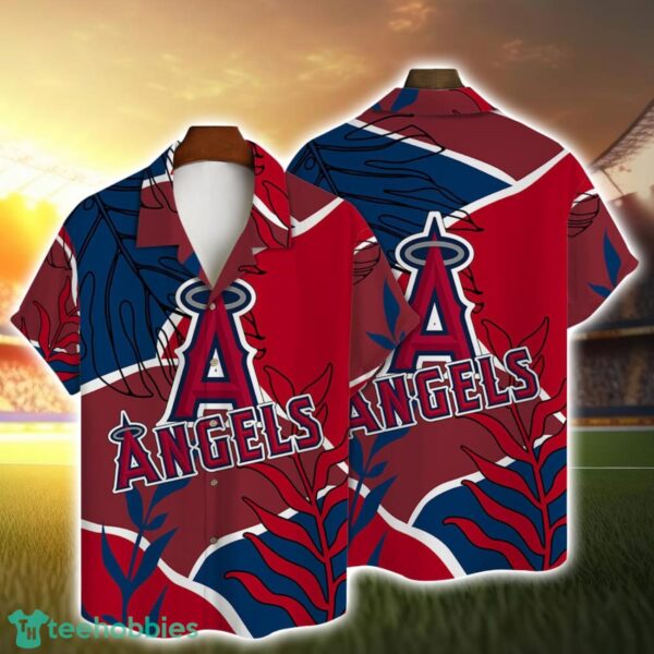 Los Angeles Angels Team Logo Vintage Leaf Pattern Hawaiian Shirt Product Photo 1