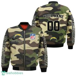 Los Angeles Chargers Personalized Name And Number Camo Bomber Jacket Product Photo 1