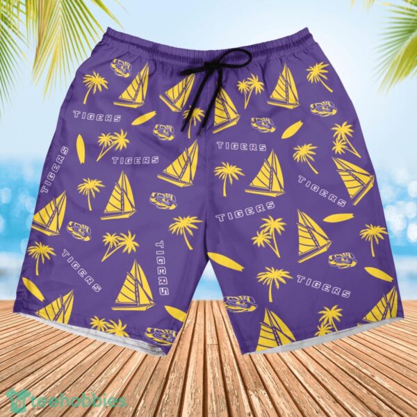 LSU Tigers Sailboat and Coconut Pattern Beach Shorts For Fans Product Photo 2