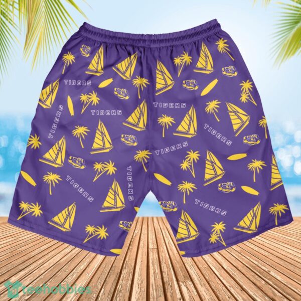 LSU Tigers Sailboat and Coconut Pattern Beach Shorts For Fans Product Photo 3