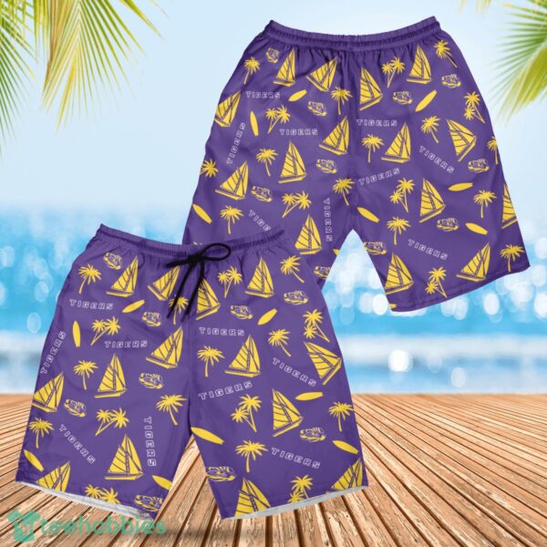 LSU Tigers Sailboat and Coconut Pattern Beach Shorts For Fans Product Photo 1