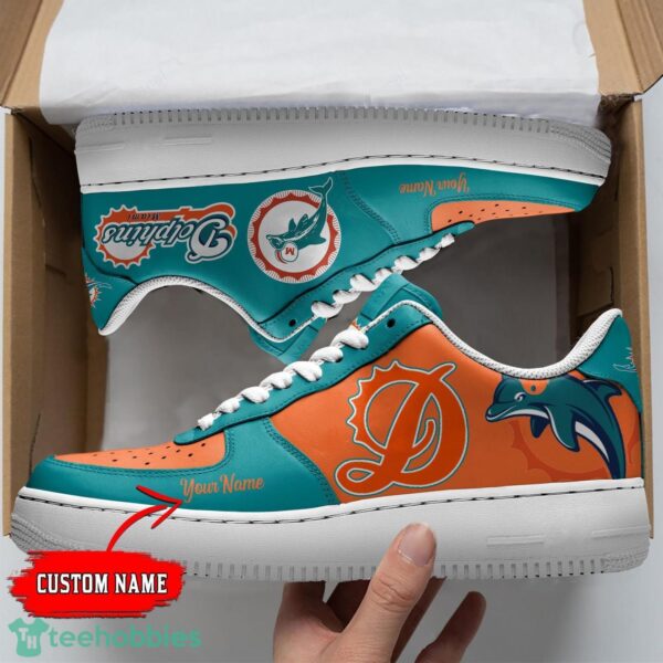 Miami Dolphins Personalized Name AF Sneakers Men Women Air Force Shoes Product Photo 1