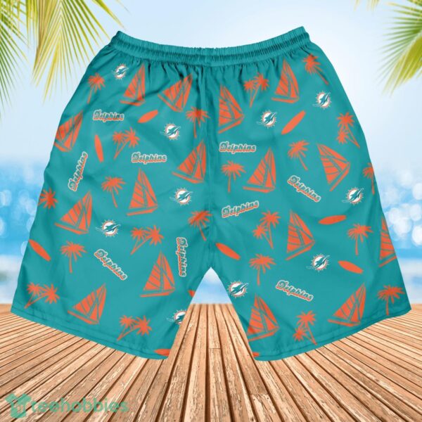 Miami Dolphins Sailboat and Coconut Pattern Beach Shorts For Fans Product Photo 2