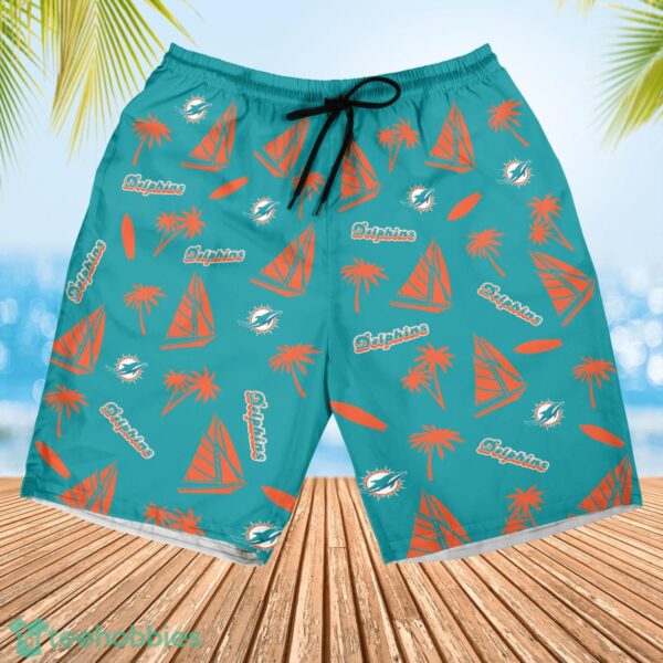 Miami Dolphins Sailboat and Coconut Pattern Beach Shorts For Fans Product Photo 3