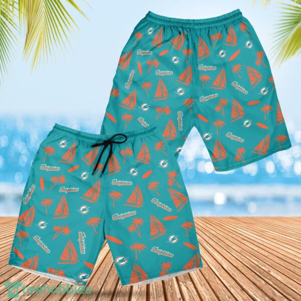 Miami Dolphins Sailboat and Coconut Pattern Beach Shorts For Fans Product Photo 1