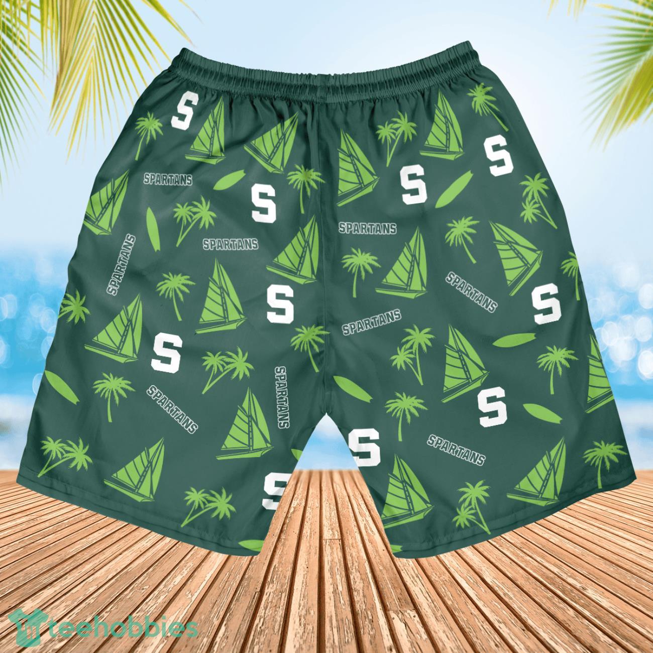 Michigan State Spartans Sailboat and Coconut Pattern Beach Shorts For Fans Michigan State Spartans Sailboat and Coconut Pattern Beach Shorts For Fans Product Photo 3