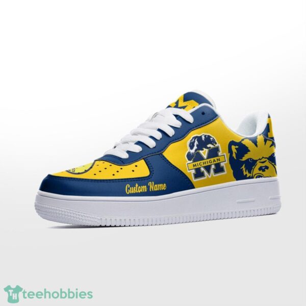Michigan Wolverines Mascot Logo NCAA Football Baseball Personalized Name Air Force Shoes Product Photo 2