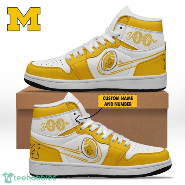 Michigan Wolverines NCAA Personalized Name Air Jordan Hightop Shoes AJ1 Sneakers Product Photo 1