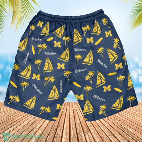 Michigan Wolverines Sailboat and Coconut Pattern Beach Shorts For Fans Product Photo 3