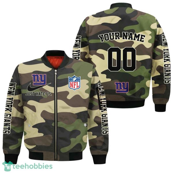 New York Giants Personalized Name And Number Camo Bomber Jacket Product Photo 1