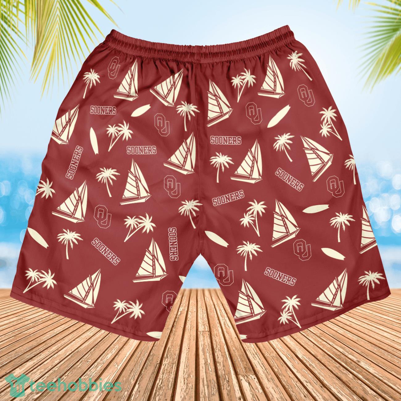 Oklahoma Sooners Sailboat and Coconut Pattern Beach Shorts For Fans Oklahoma Sooners Sailboat and Coconut Pattern Beach Shorts For Fans Product Photo 3