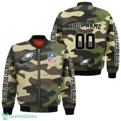 Philadelphia Eagles Personalized Name And Number Camo Bomber Jacket Product Photo 1