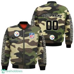 Pittsburgh Steelers Personalized Name And Number Camo Bomber Jacket Product Photo 1