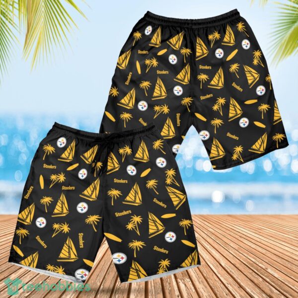 Pittsburgh Steelers Sailboat and Coconut Pattern Beach Shorts For Fans Product Photo 1