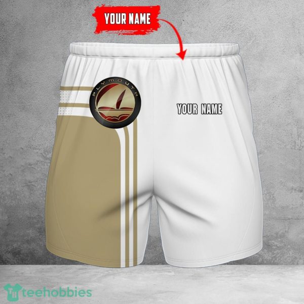 Plymouth 3D Beach Shorts For Men Logo Car And Custom Name For Fans Product Photo 1
