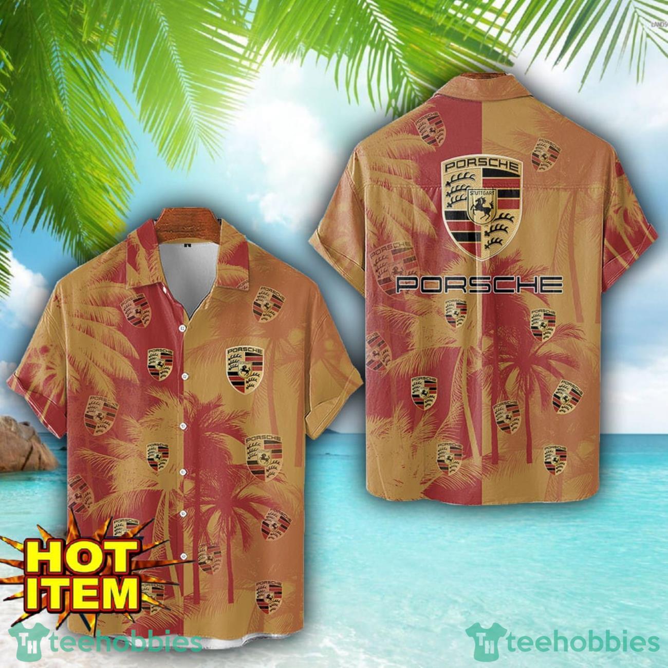 Porsche Hawaii Shirt All Over Printed Logo And Coconut Pattern Hawaiian Shirt image Porsche Hawaii Shirt All Over Printed Logo And Coconut Pattern Hawaiian Shirt Product Photo 1