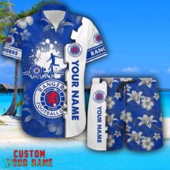 Rangers FC Tropical Combo Hawaiian Shirt And Shorts Personalized Name For Fans Product Photo 1