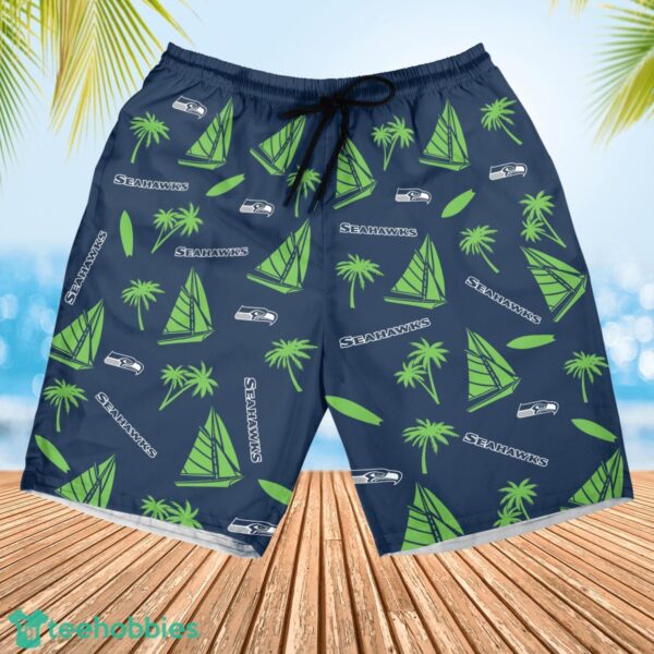 Seattle Seahawks Sailboat and Coconut Pattern Beach Shorts For Fans Product Photo 2