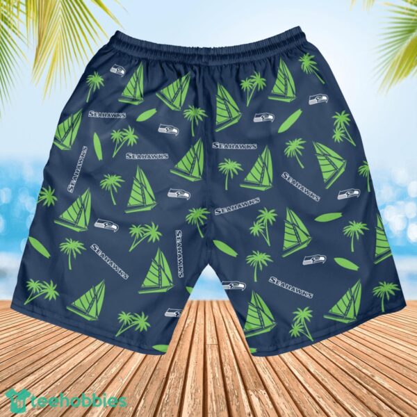 Seattle Seahawks Sailboat and Coconut Pattern Beach Shorts For Fans Product Photo 3