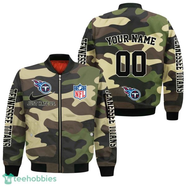 Tennessee Titans Personalized Name And Number Camo Bomber Jacket Product Photo 1