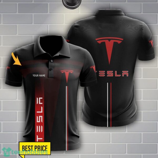 Tesla Polo Shirt Personalized Name Black Color Product Photo 1