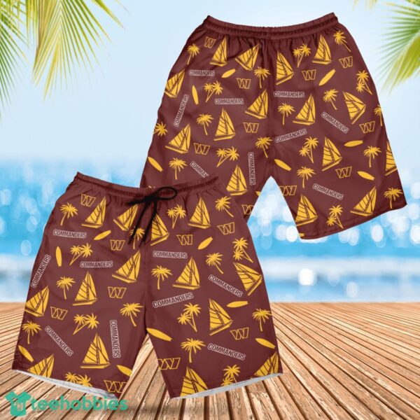 Washington Commanders Sailboat and Coconut Pattern Beach Shorts For Fans Product Photo 1