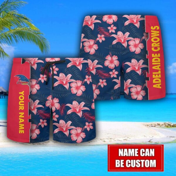 Adelaide Crows Flower Tropical Hawaiian Shirt And Shorts Custom Name For Fans Summer Outfit Product Photo 3