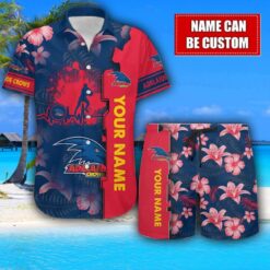 Adelaide Crows Flower Tropical Hawaiian Shirt And Shorts Custom Name For Fans Summer Outfit Product Photo 1