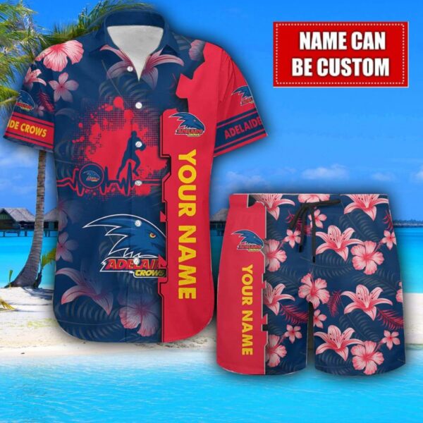 Adelaide Crows Flower Tropical Hawaiian Shirt And Shorts Custom Name For Fans Summer Outfit Product Photo 1