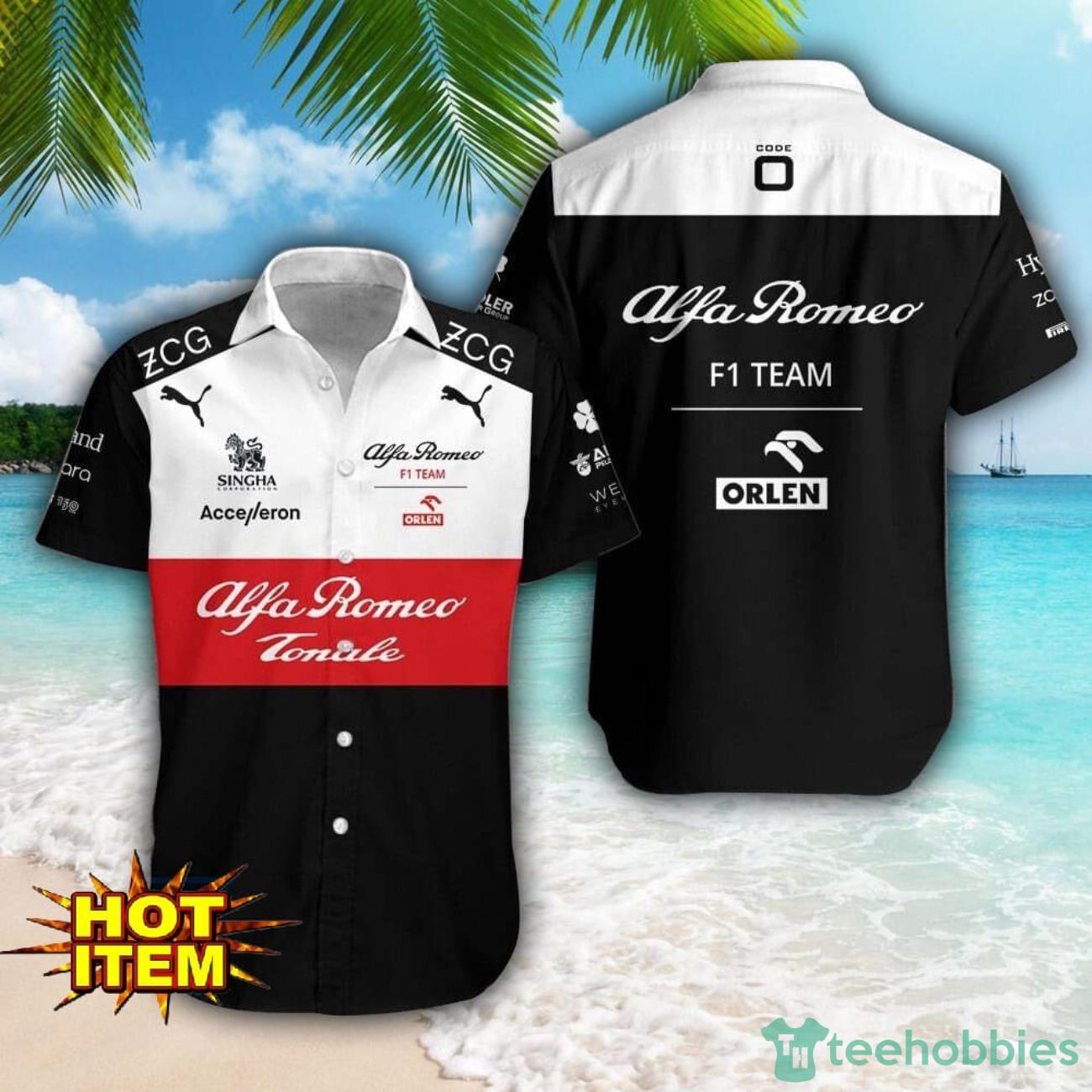 Alfa Romeo F1 Team Logo Team Printed 3D Hawaiian Shirt Beach Summer Gift image Alfa Romeo F1 Team Logo Team Printed 3D Hawaiian Shirt Beach Summer Gift Product Photo 1