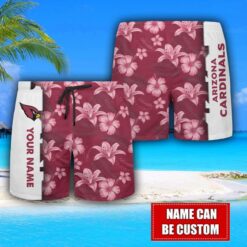 Arizona Cardinals Flower Tropical Hawaiian Shirt And Shorts Custom Name For Fans Summer Outfit Product Photo 3