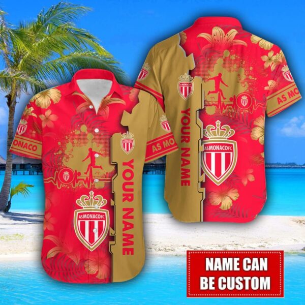 AS Monaco Flower Tropical Hawaiian Shirt And Shorts Custom Name For Fans Summer Outfit Product Photo 2